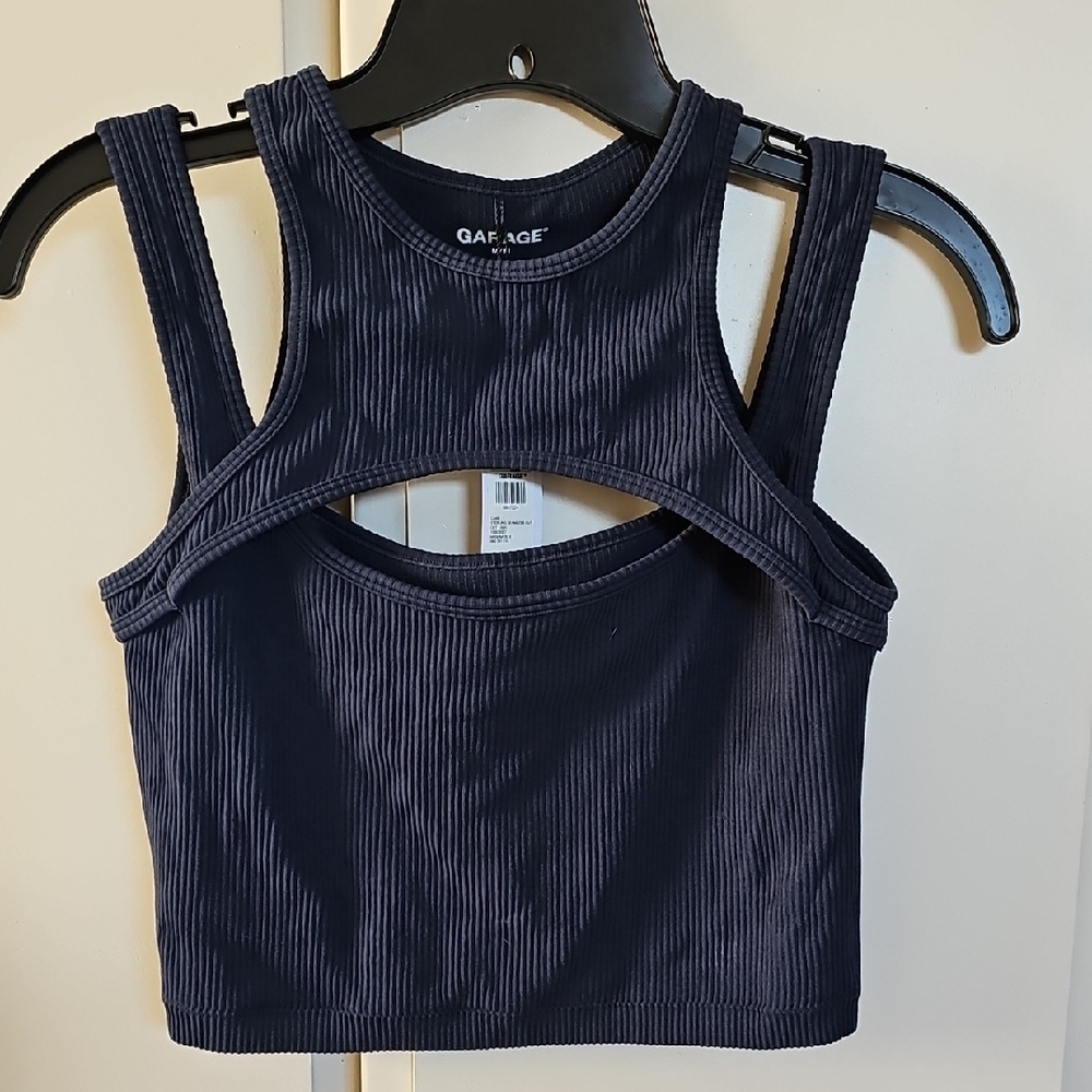 Garage Women's Dark Blue Ribbed Sterling Seamless Cutout Crop Top M